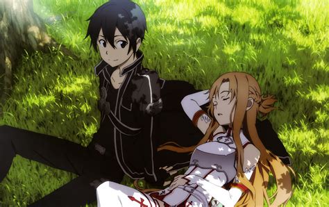 Kirito protecting Asuna and watching Asuna sleeping with a cute face ...