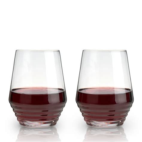 Viski Deco Crystal Stemless Wine Glasses Set of 2.