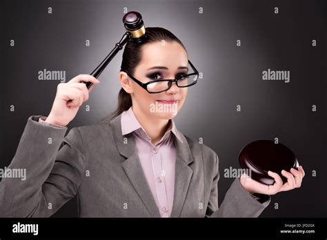 Woman judge with gavel in justice concept Stock Photo - Alamy