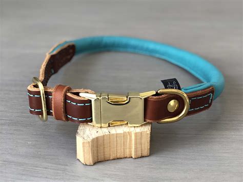 Bicolored Rolled Leather Quick Release Dog Collar With Customizable Ha ...