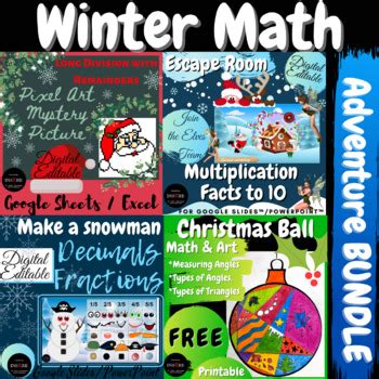 Winter Christmas Santa Math Bundle Escape Room Pixel Art Mystery Art Project