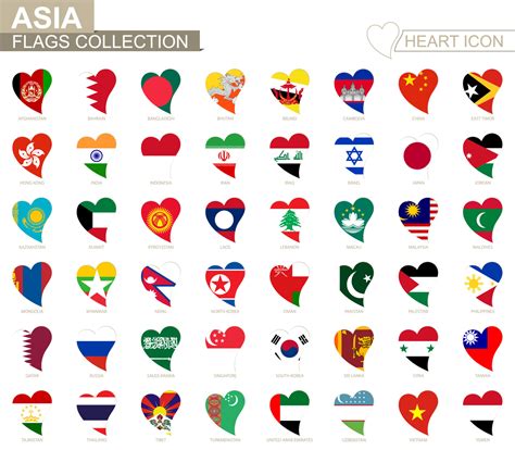 Vector flag collection of Asian countries. Heart icon set. 9281554 ...