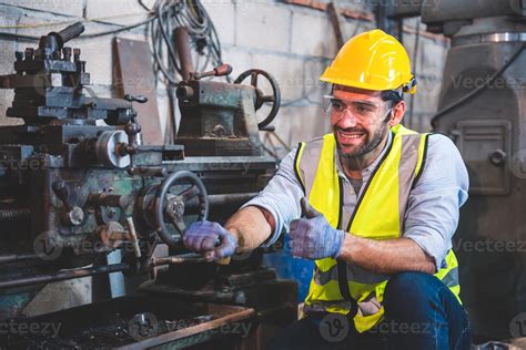 Portrait of Heavy industry workers working on the metal fabrication ...