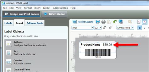 Printing a single barcode label using the DYMO Utility software (PC)