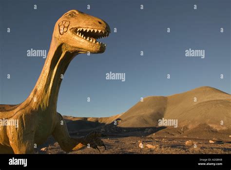 NA, USA, Arizona, Holbrook Dinosaur Park, detail of dinosaur statue ...