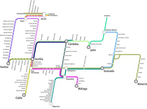 Getting to and around Andalucia by Train: Andalucia RENFE map | Train map, Andalucia, Map