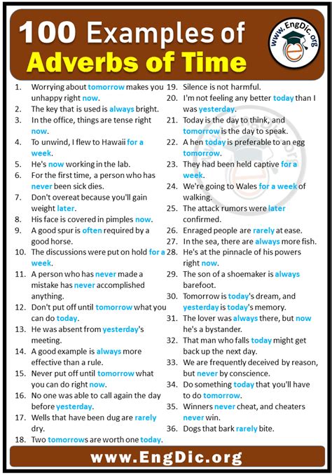 100 Examples of Adverbs of Time in Sentences - EngDic