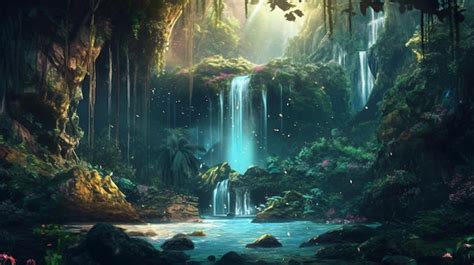 Premium AI Image | a mystical fantasy waterfall hidden deep in a magical