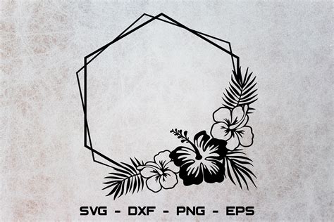 Hexagon hibiscus frame svg, Tropical monogram svg (814471) | Cut Files ...