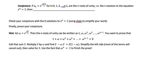 Solved properties of the roots of unity please fill in the | Chegg.com