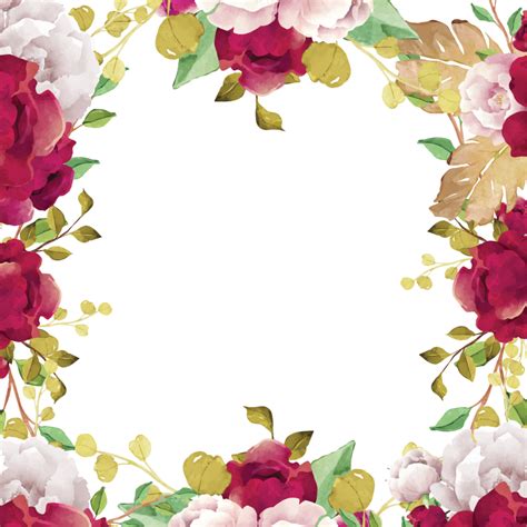 Watercolor Burgundy Flowers Frame 18764736 PNG