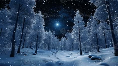 snowy night scene with a path through a snowy forest. generative ai ...