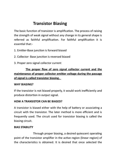 Transistor Biasing - Useful for any purpose - Transistor Biasing The basic function of ...