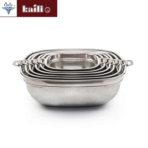 Square Stainless Steel Rice Vegetable Colander Set With Handle - Buy Stainless Steel Colander ...