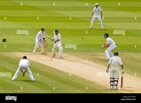 Test match cricket in play at Lords cricket ground in London Stock Photo, Royalty Free Image ...