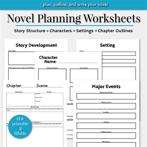 Printable Novel Writing Worksheets PDF Fillable Novel | Etsy in 2021 ...