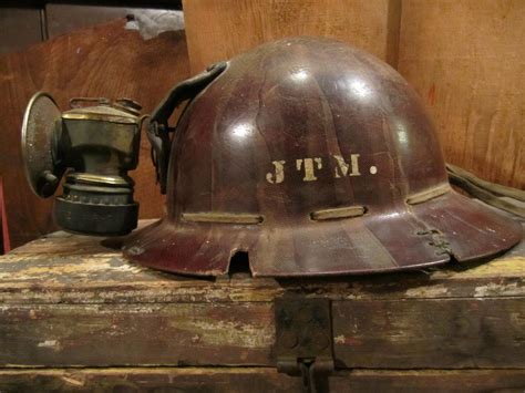 Antique Mining Helmet with Lamp by BowenCompanyAntiques on Etsy