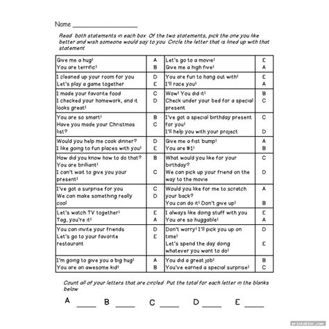 Love Language Couples Worksheet