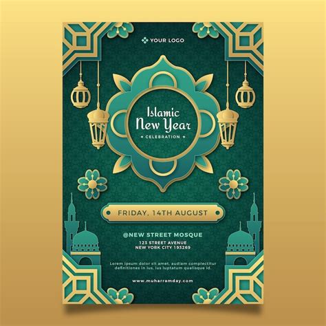 Free Vector | Paper style vertical poster template for islamic new year ...