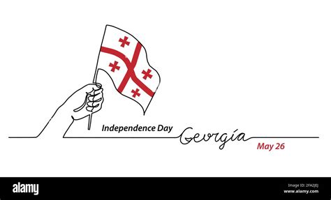 Georgia flag with hand. Independence day vector banner, background, poster. One continuous line ...