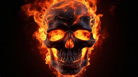 Premium AI Image | A skull with flames on a black background