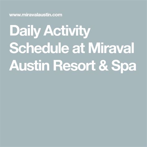 Daily Activity Schedule at Miraval Austin Resort & Spa | Austin resorts, Resort spa, Daily ...