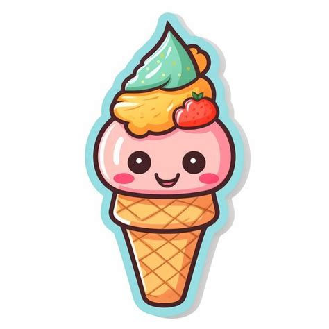 Premium AI Image | A cartoon ice cream cone with a strawberry on top