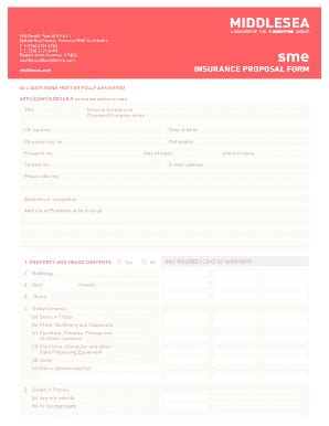 Fillable Online InsurAnCe ProPosAl form - Middlesea Insurance Fax Email Print - pdfFiller