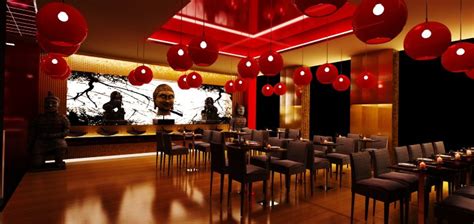 Japanese Restaurant Design red round pendants