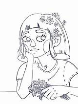 Coloring Portrait Of A Girl With Daisies In Her Hair Stock Illustration  sketch template