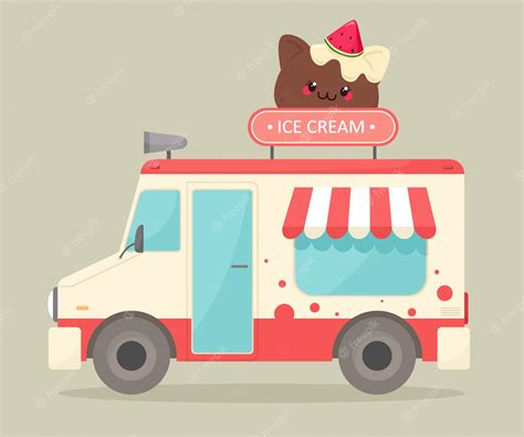 Premium Vector | Ice cream truck. illustration in cartoon flat style. Sale of ice cream on the ...