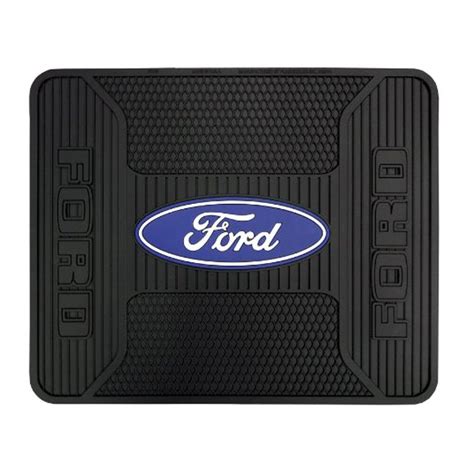 Plasticolor® 001189R01 - 2nd Row Footwell Coverage Black Rubber Floor Mat with Ford Blue/White Logo