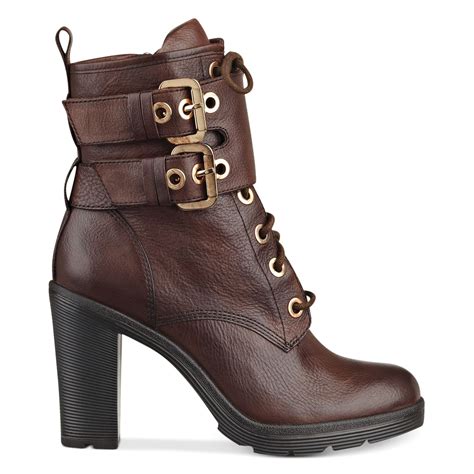 Lyst - Guess Womens Finlay High Heel Combat Booties in Brown