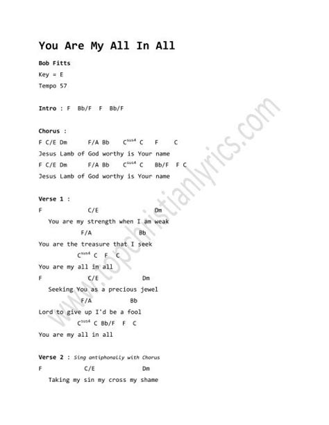 You Are My All In All chords Ã¢Â€Â“ Bob Fitts - Top Christian Lyrics