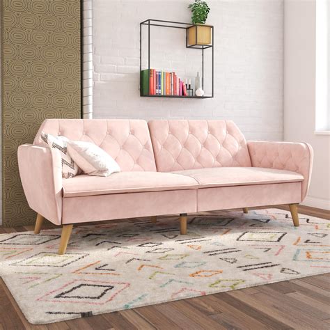 Novogratz Tallulah Memory Foam Futon, Convertible Couch, Pink Velvet ...