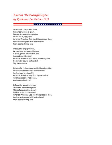 America, The Beautiful Lyrics by Katharine Lee Bates | Study Guides, Projects, Research Music ...