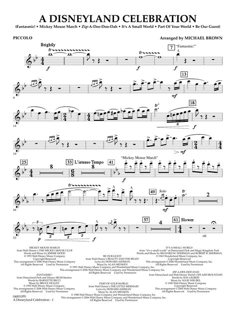 A Disneyland Celebration - Piccolo by Michael Brown Sheet Music for Concert Band at Sheet Music ...