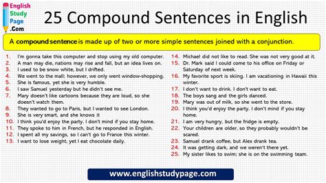 25 Compound, Complex Sentences in English - English Study Page