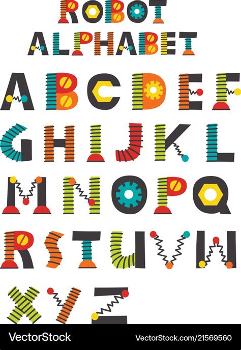 Colorful robot alphabet Royalty Free Vector Image