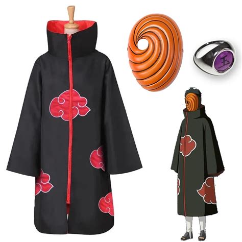 Anime Naruto Uchiha Tobi Obito Akatsuki Cloak Cosplay Costume With Mask ...