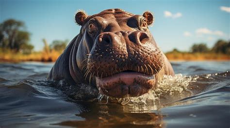 Premium AI Image | Hippopotamus Wallowing in Water