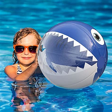 Wenlenie Kids Shark Beach Ball Inflatable Pool Toy, 16" Beach Ball Inflatable Swimming Pool Game ...