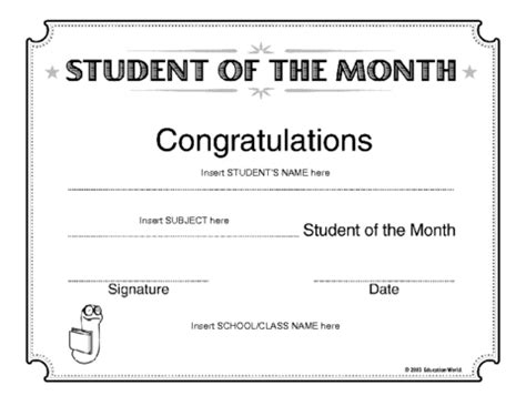 Student of the Month Award Template | Education World