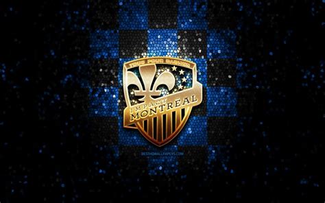 Download wallpapers Montreal Impact FC, glitter logo, MLS, blue black checkered background, USA ...