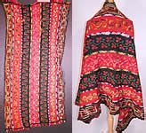Victorian Antique Colorful Wool Hand Knit Embroidered Fringe Striped Shawl Blanket