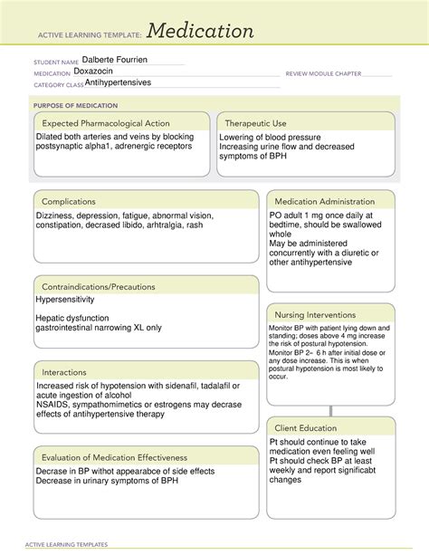 ATI Medication Doxazosin - ACTIVE LEARNING TEMPLATES Medication STUDENT ...