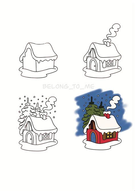 How to draw snow house Drawing | Easy draw | Step by step | | How to draw snow, Easy drawings ...