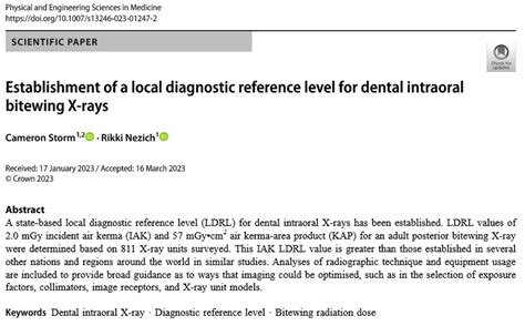 Establishment of a diagnostic reference level for dental intraoral bitewing X-rays in Western ...