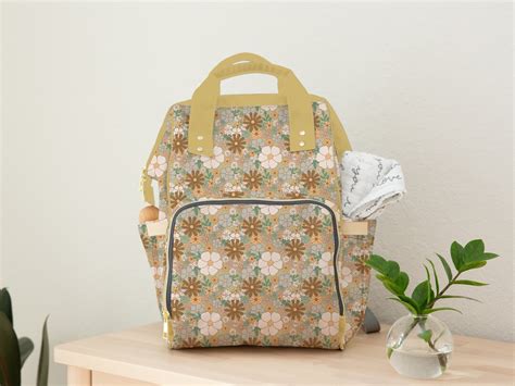 Retro Floral Diaper Bag Backpack Baby Shower Gift Diaper Bag and Minky ...