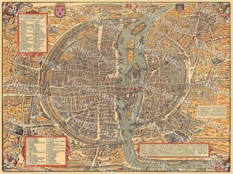 Vintage Map of Paris Historic 1575 PLAN DE PARIS France Restoration ...